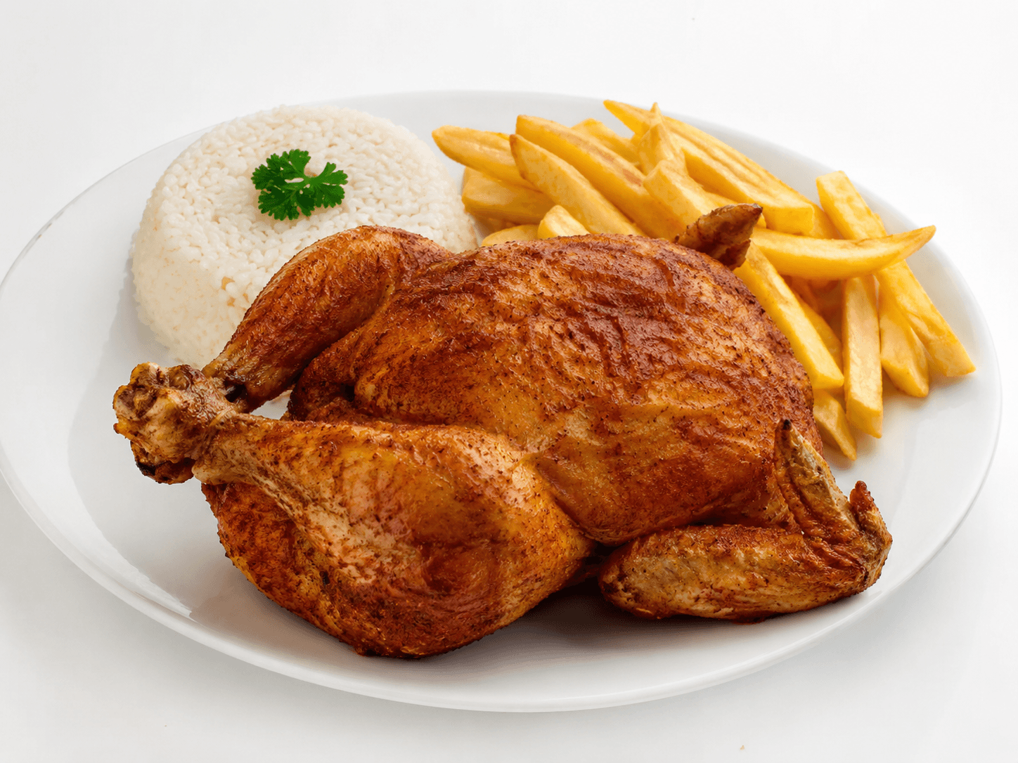 Pollo entero Broaster con 2 guarniciones